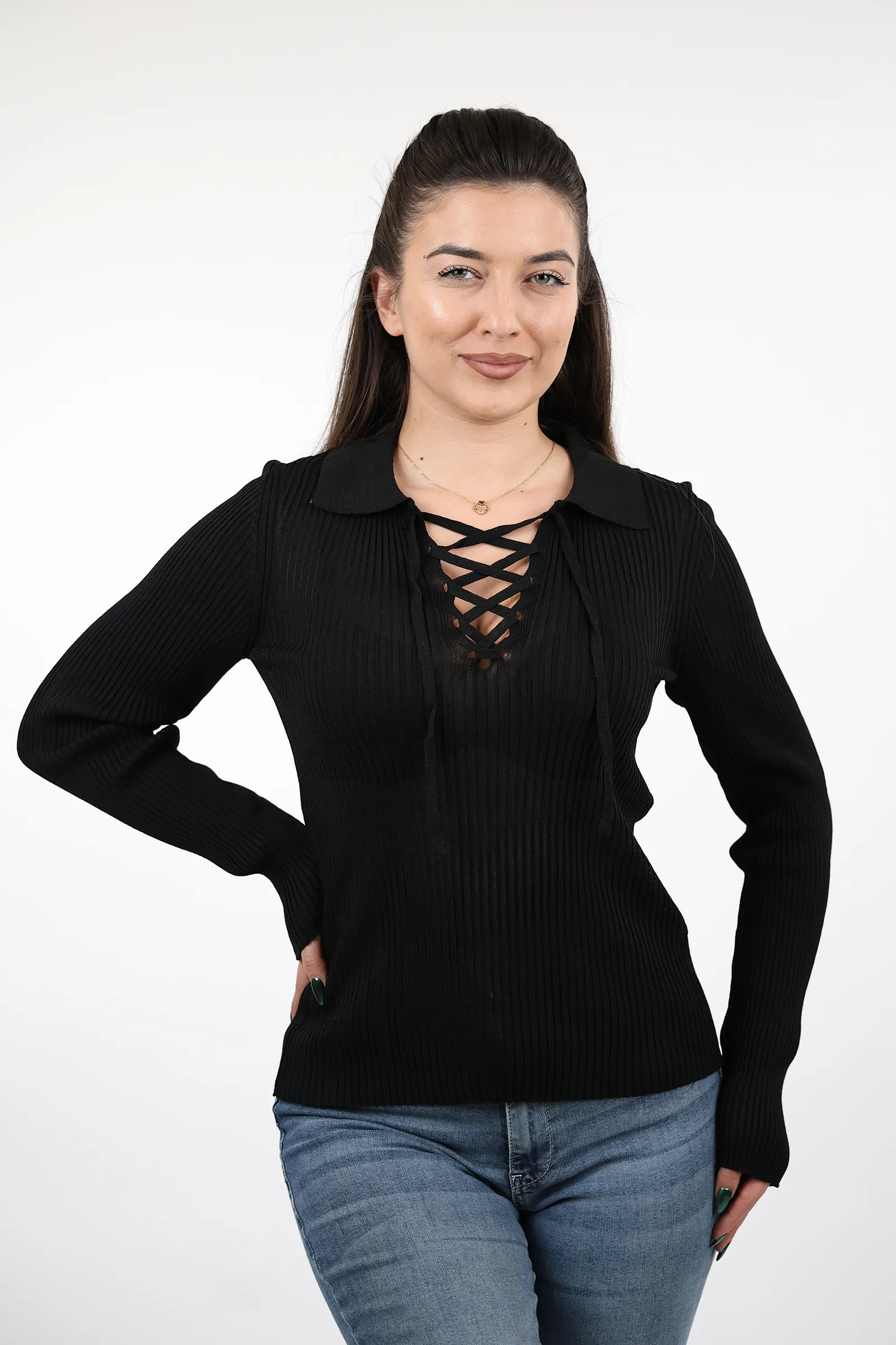 Bluze rib lace up - Image 5