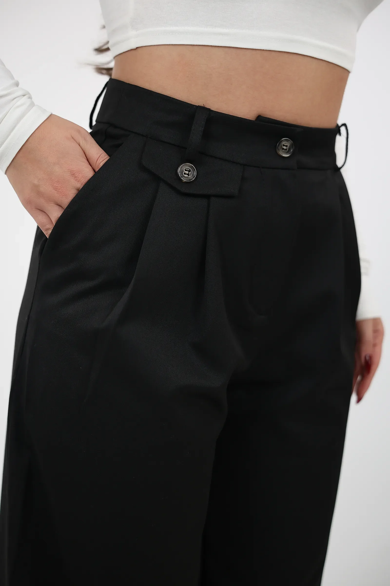 Pantallona pleated wide-leg - Image 5